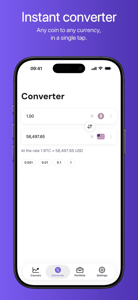 The converter turning an amount of one cryptocurrency into another.