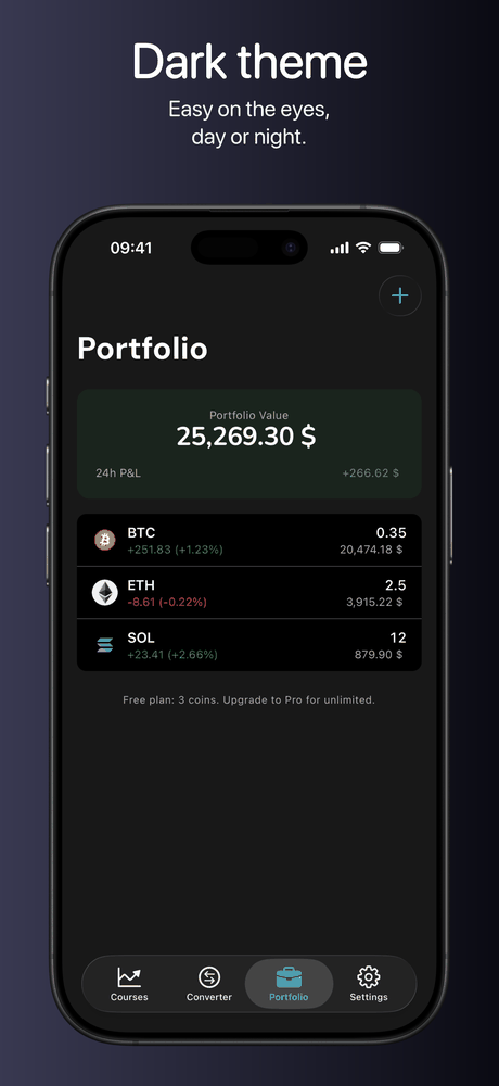 The same screens in dark theme.