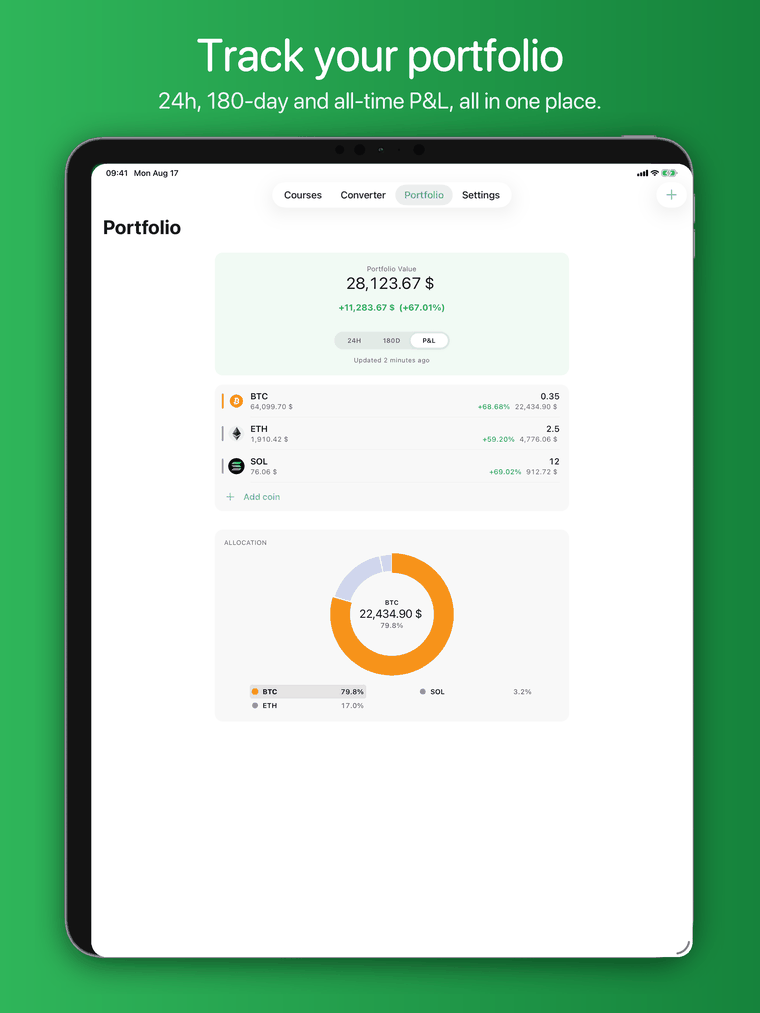 The cryptoc portfolio on an iPad.